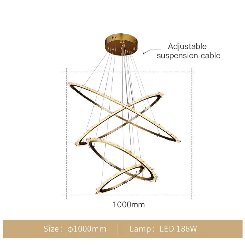 Arialamps (16+24+31.5+40) Inch 4 Rings Quartz Crystal Chandelier Modern Suspended Hanging Light