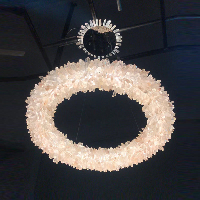 Modern 24-47 Inch Round Clear Geode Quartz Crystal Ring Pendant Light Modern Chandelier for Living Room