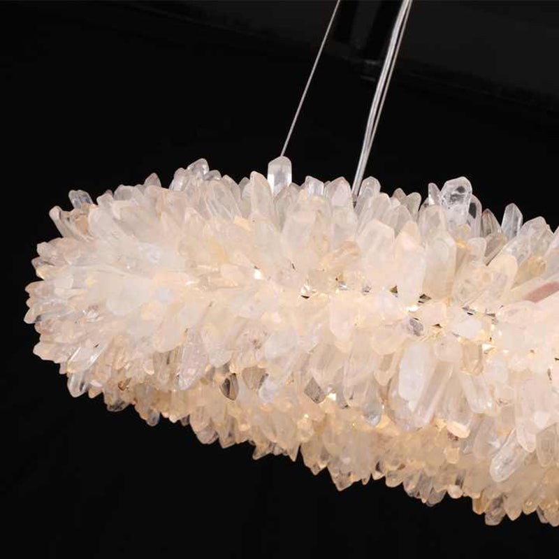 Modern 24-47 Inch Round Clear Geode Quartz Crystal Ring Pendant Light Modern Chandelier for Living Room