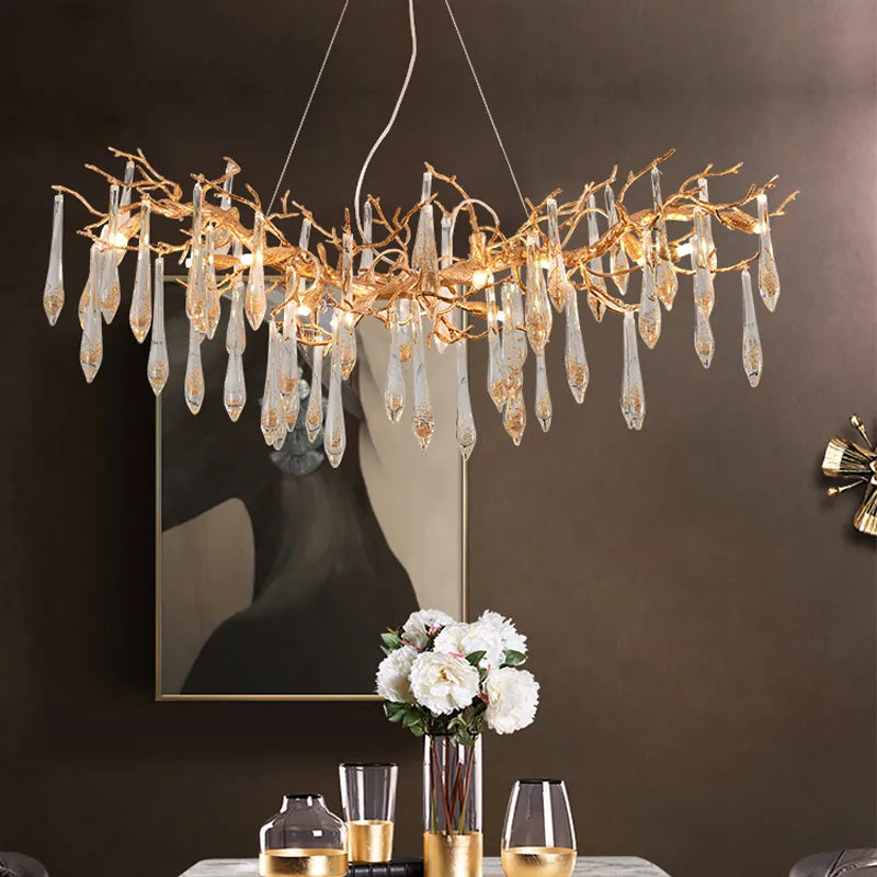 Aria Myers Crystal Branch Chandelier Light Brass