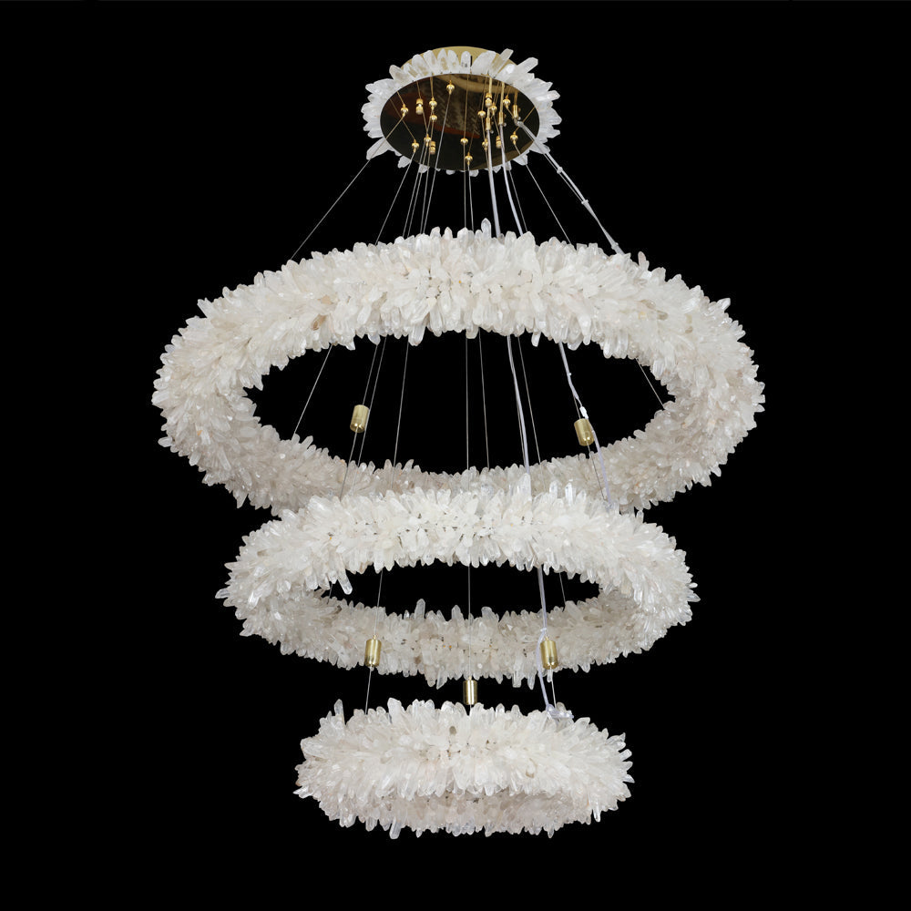 Modern (24+36+48) Inch 3 Tiers Modern Geode Quartz Crystal LED Ring Chandelier