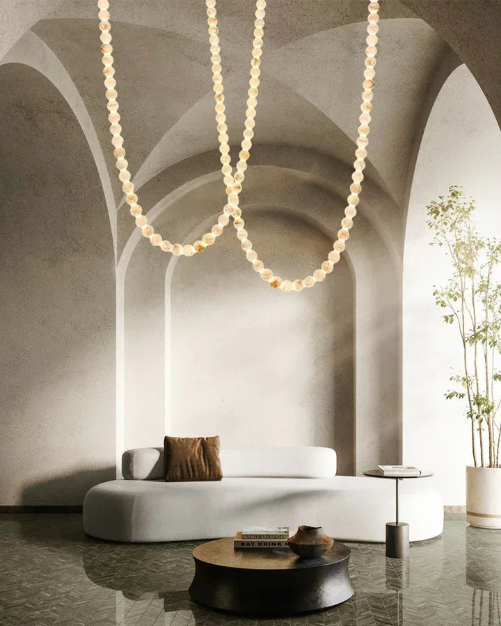 Modern LED Natural Alabaster Globes Beads Hanging Chandelier Indoor Lighting Fixture Modern Pendant lamp