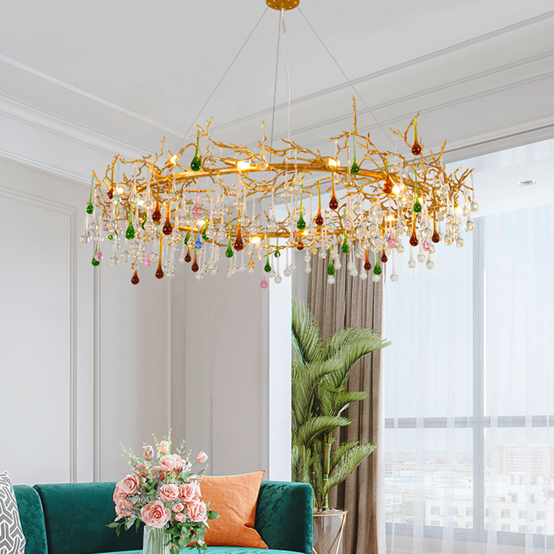 Aria Louise Colorful Crystal Raindrop Branch Chandelier