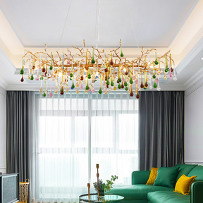 Aria Louise Colorful Crystal Linear Branch Chandelier For Living Room