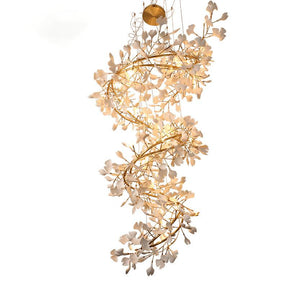 Aria Gingko Porcelain Petal Staircase Modern Chandelier, Long Branch Chandelier