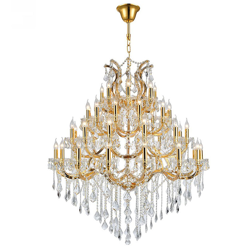 Traditional 47X58 Inch Big Living Room Chandelier 49 Lights Candle Style Tiered Crystal Chandelier