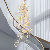 Aria Gingko Porcelain Petal Staircase Modern Chandelier, Long Branch Chandelier