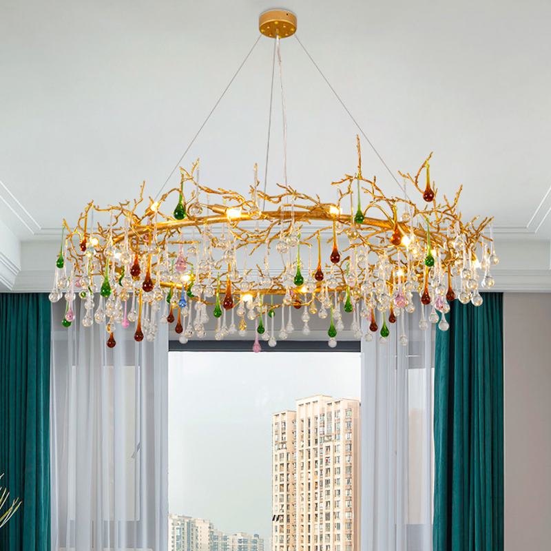 Aria Louise Colorful Crystal Raindrop Branch Chandelier