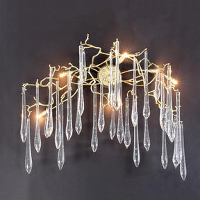 Teardrop Crystal Branch Brass Wall Sconce