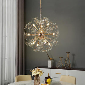 Golden Faceted Crystal Petal Dandelion Chandelier 24"