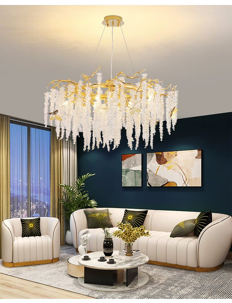 Branch Luxury Long Snowflake Crystal  Chandelier Gold