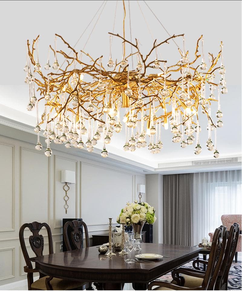 Branch Brass Crystal Teardrop Chandelier Gold 31" 39"