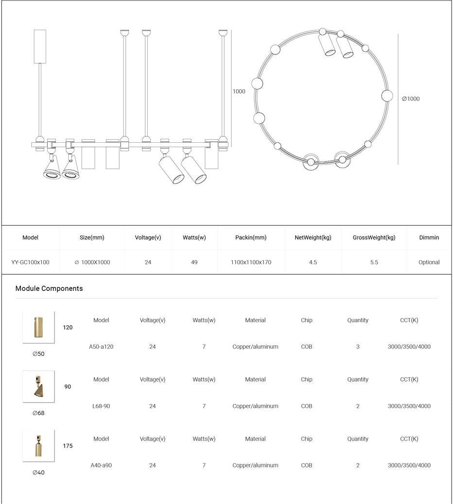 Dining Room/Living Room Round Taper Spot Track Light Chandelier