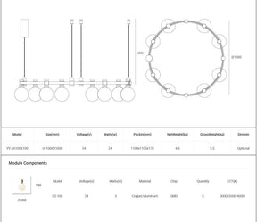 Dining Room/Living Room Round Global Track Light Chandelier