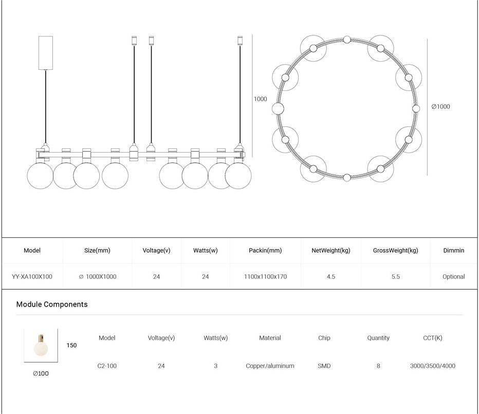 Dining Room/Living Room Round Global Track Light Chandelier