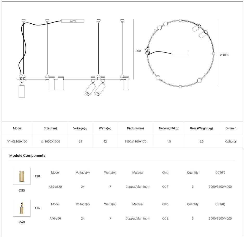 Dining Room/Living Room Round Spot Track Light Chandelier