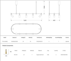 Dining Room/Living RoomOval Long Frame Spot Light Chandelier