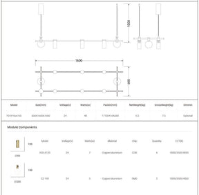 Dining Room/Living Room Rectangular 2 Global Bulbs Spot Track Light Chandelier