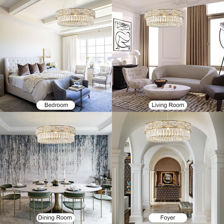 23" Gold Crystal 8-Light Round Chandelier for Elegant Interiors