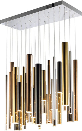 Bellini Rectangular Tri-Tone Tubular Pendant Light Chandelier