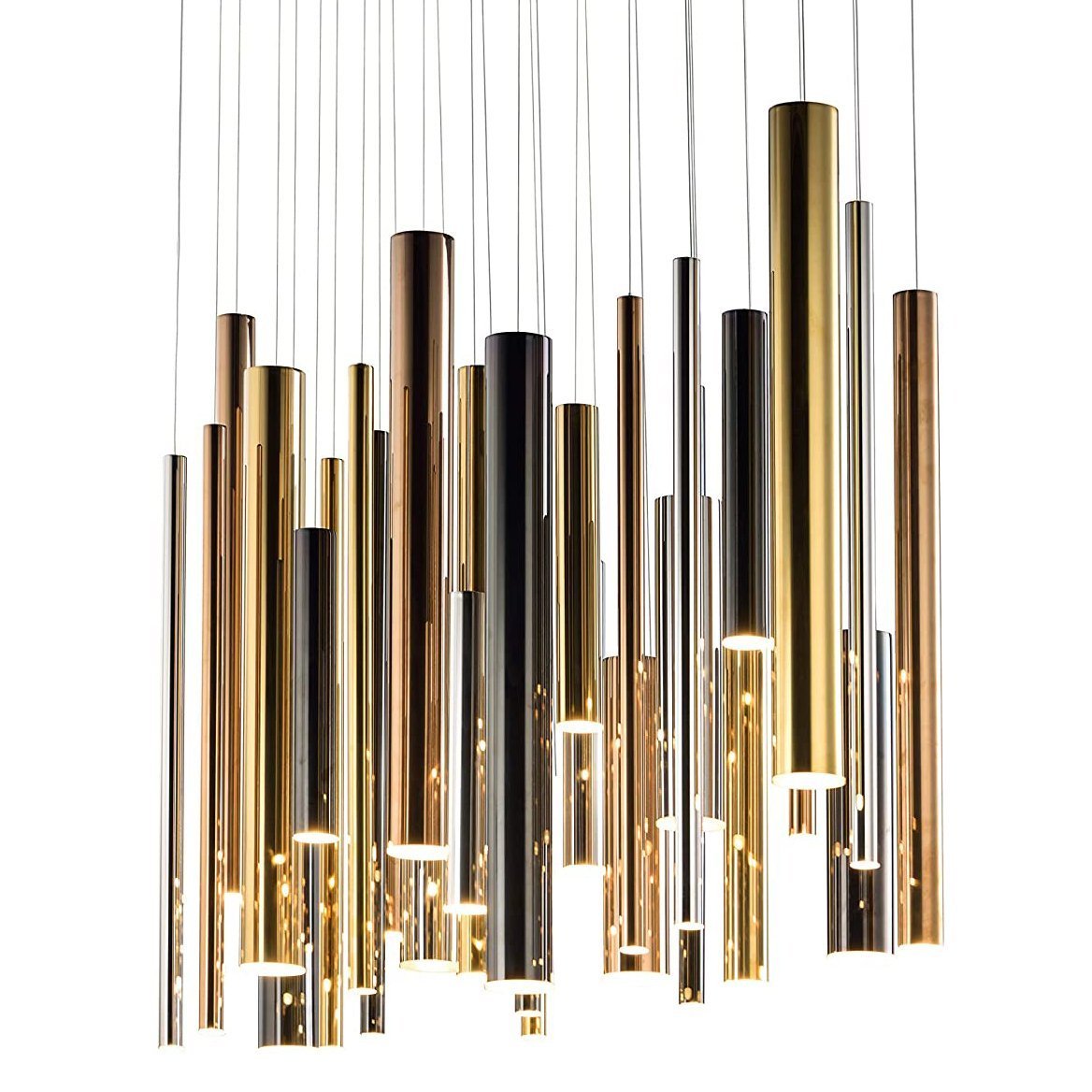 Bellini Rectangular Tri-Tone Tubular Pendant Light Chandelier