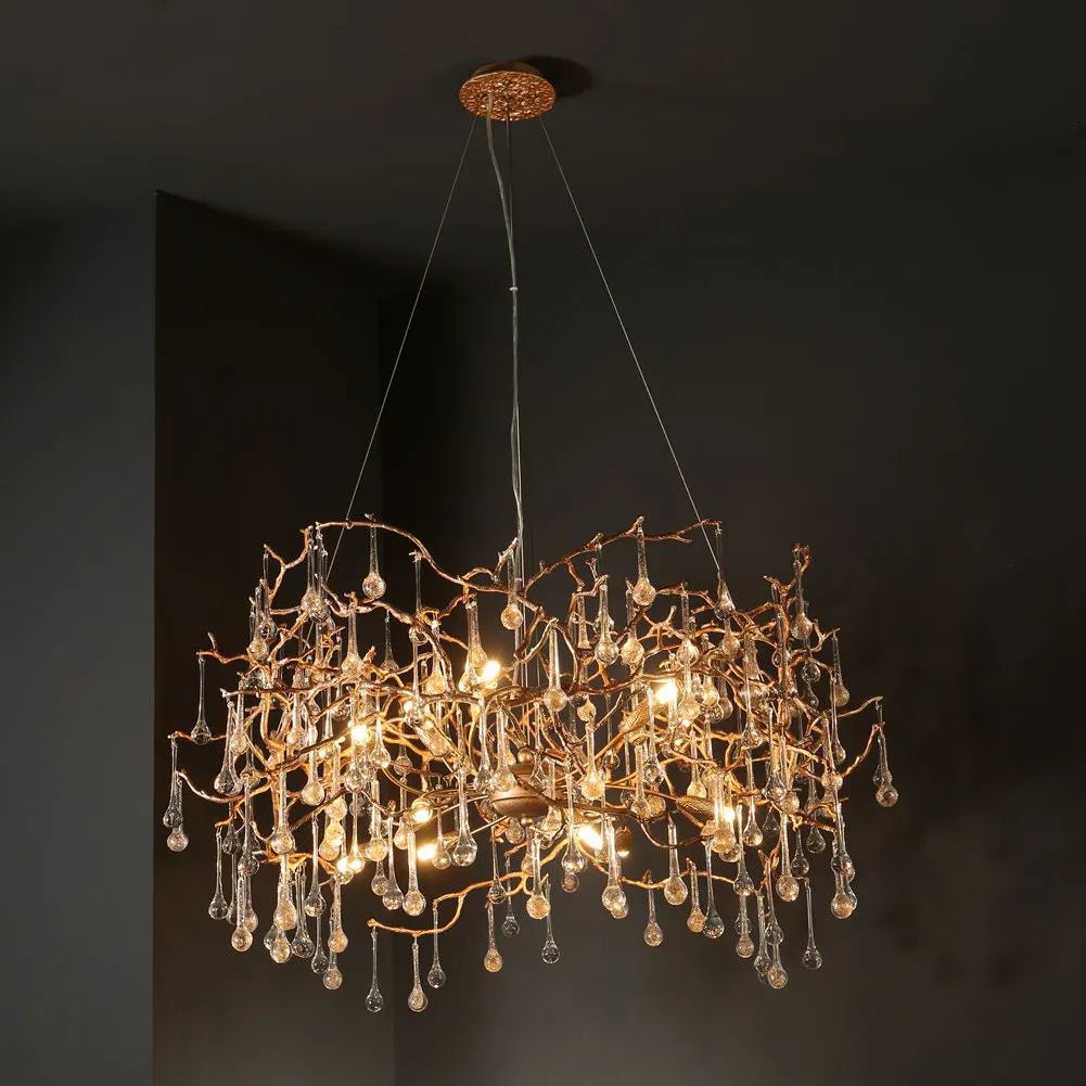 Aria Modern Branch Chandelier Light With Crystal Dew Drop (Gold Inside)