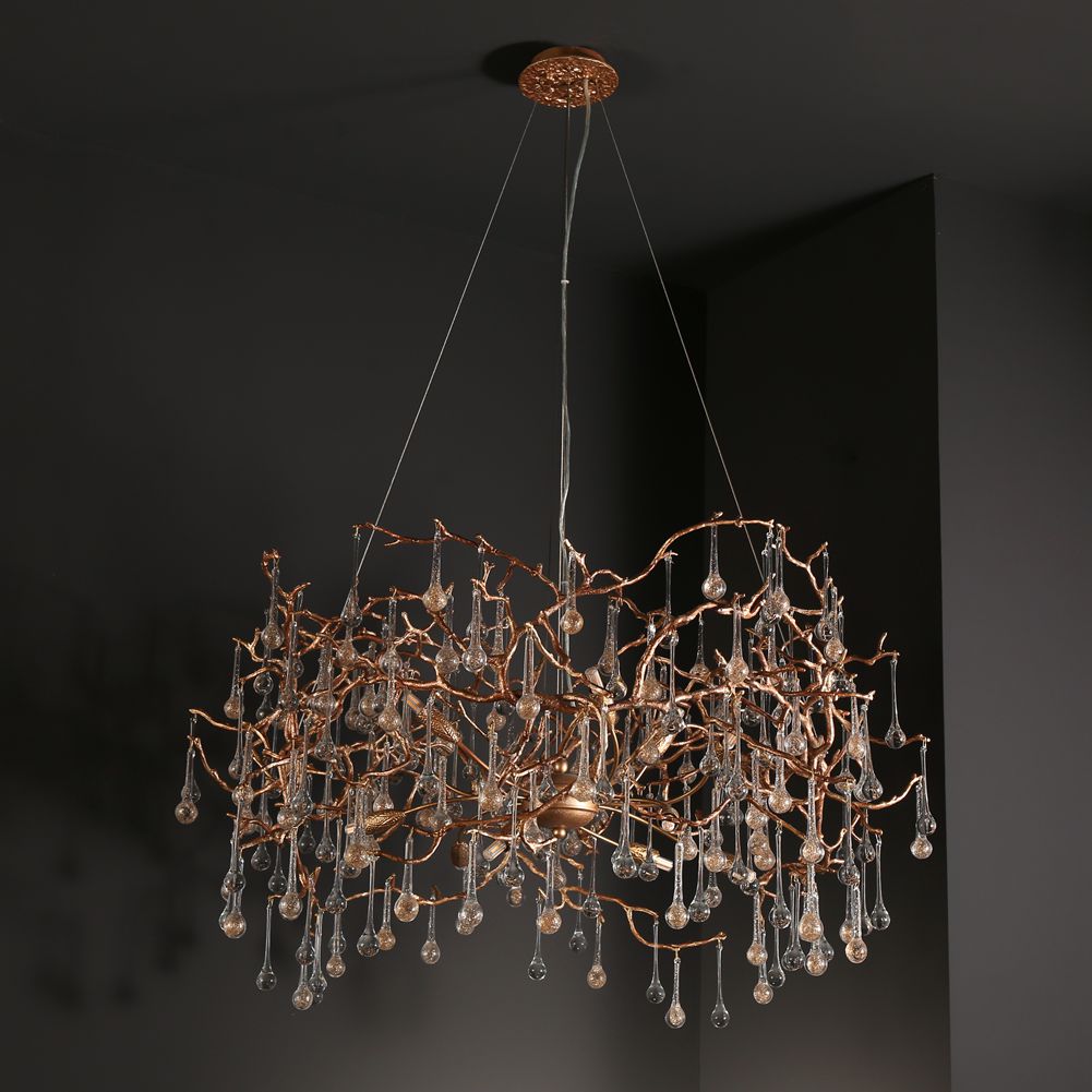 Aria Modern Branch Chandelier Light With Crystal Dew Drop (Gold Inside)