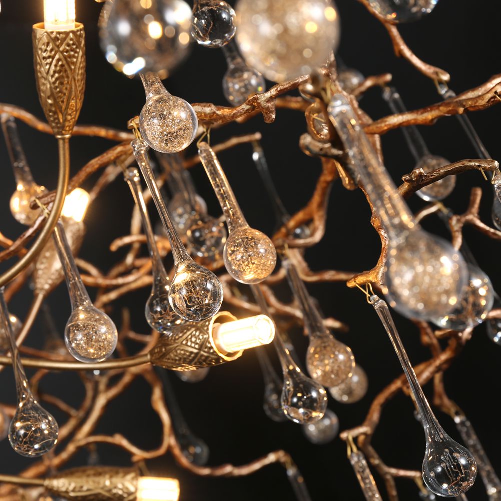 Aria Modern Branch Chandelier Light With Crystal Dew Drop (Gold Inside)