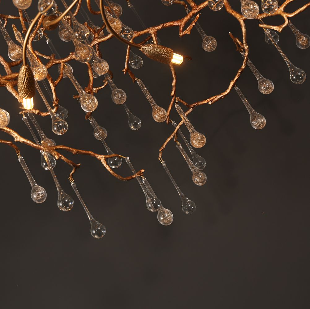 Aria Modern Branch Chandelier Light With Crystal Dew Drop (Gold Inside)