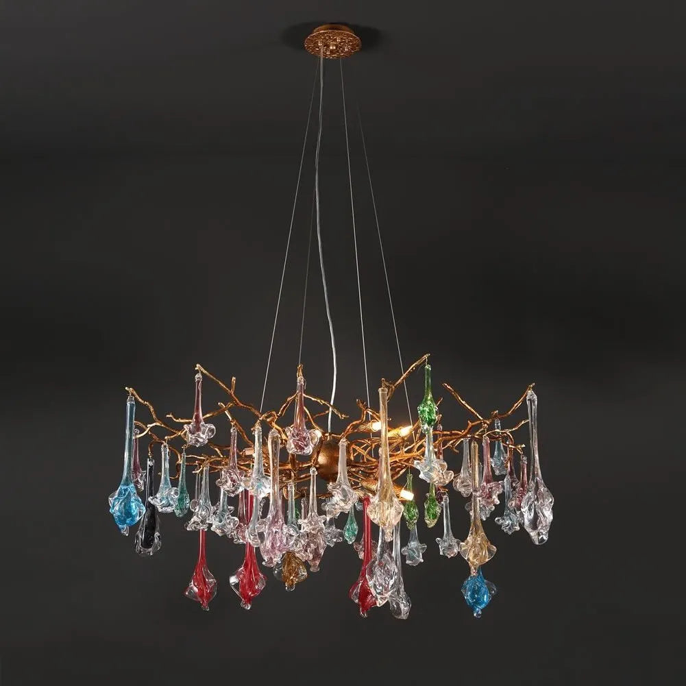 Aria Modern Colorful Crystal Flower Drop Branch Chandelier Light