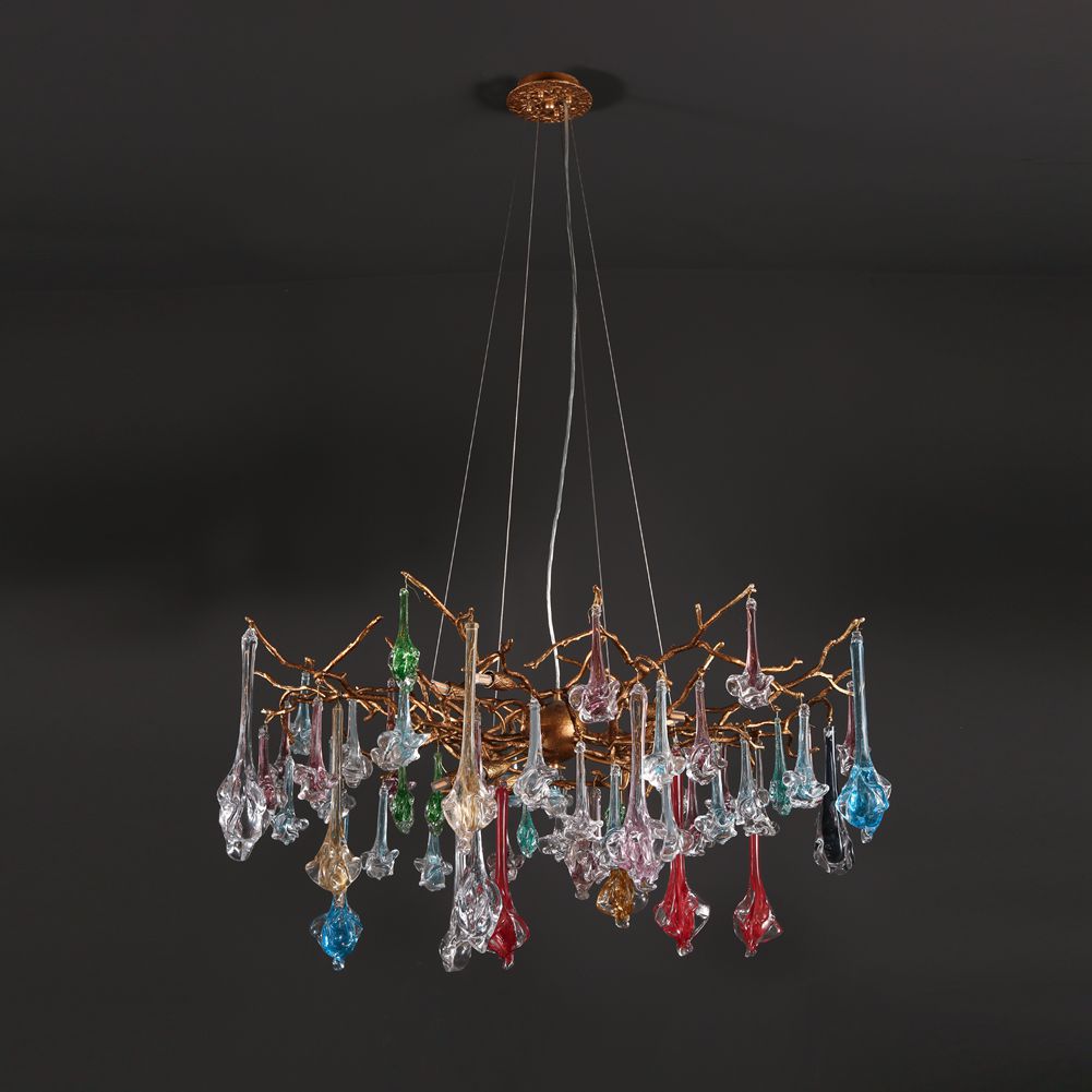 Aria Modern Colorful Crystal Flower Drop Branch Chandelier Light