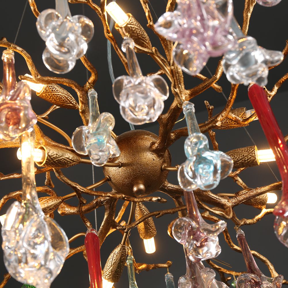 Aria Modern Colorful Crystal Flower Drop Branch Chandelier Light