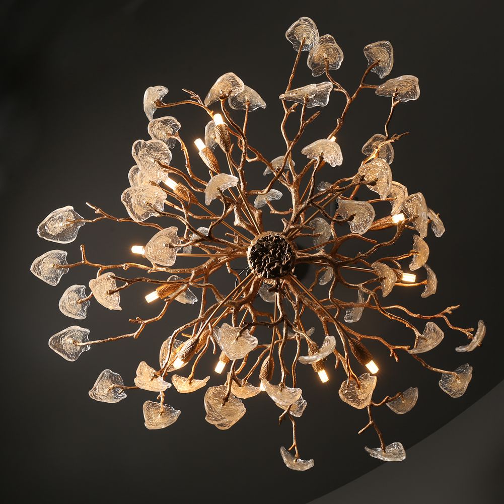 Aria Glass Leaves Modern Branch Chandelier Light D39.3"