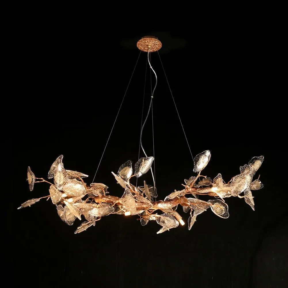 Aria Modern Glass Leaves Branch Long Chandelier Light