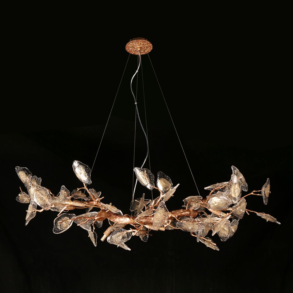 Aria Modern Glass Leaves Branch Long Chandelier Light