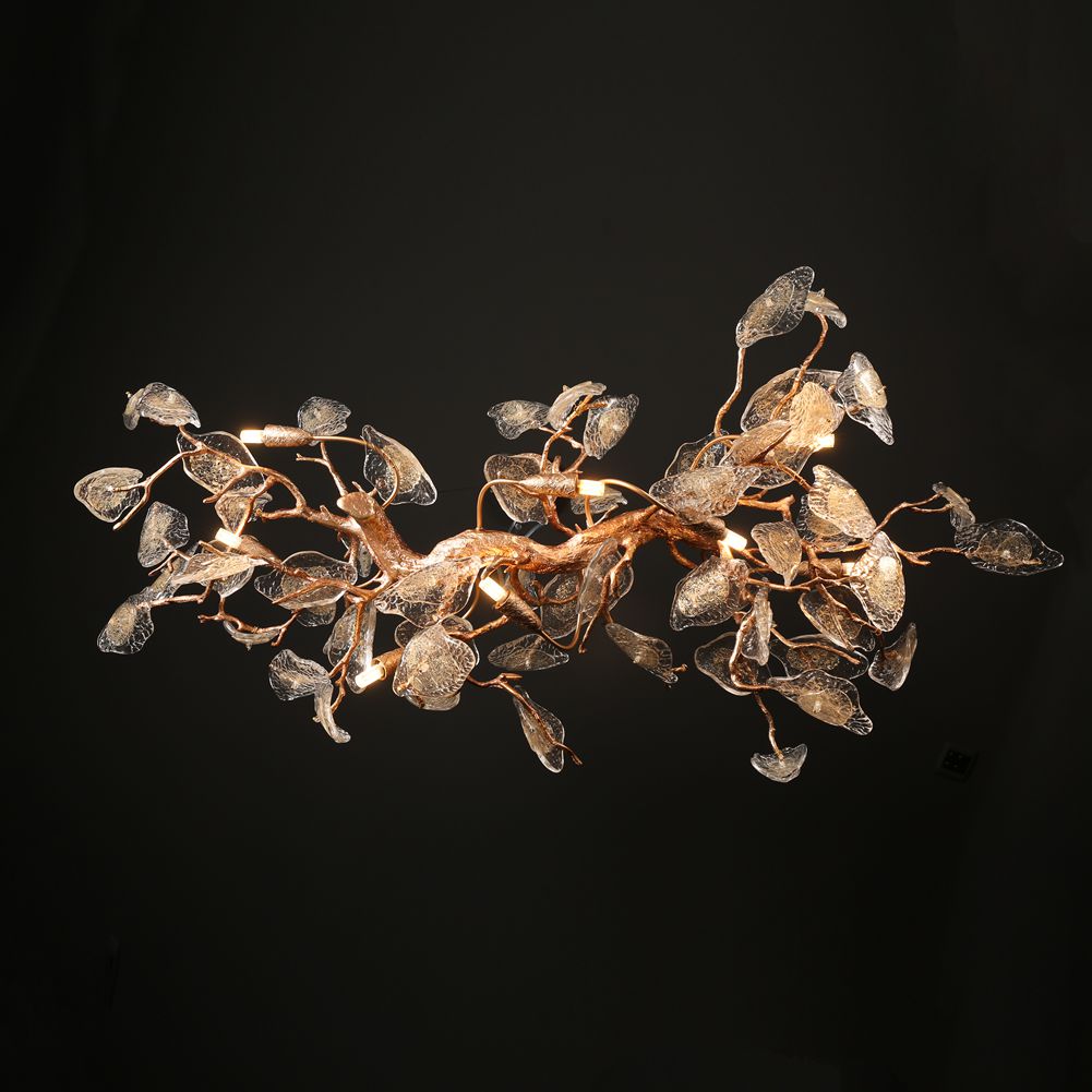 Aria Modern Glass Leaves Branch Long Chandelier Light