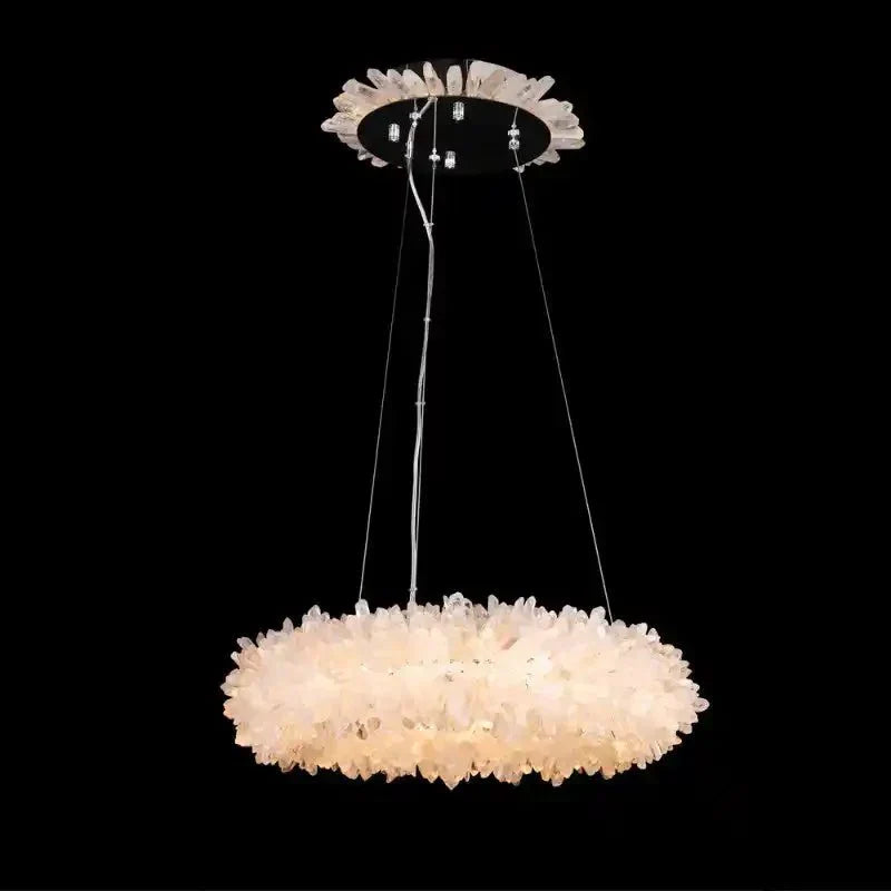 24 - 47 Inch Round Clear Geode Quartz Crystal Ring Pendant Light Modern Chandelier for Living Room - Arialamps