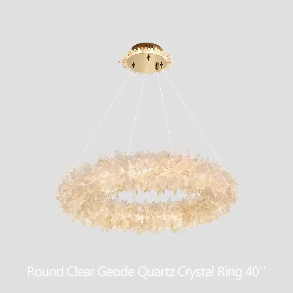 24 - 47 Inch Round Clear Geode Quartz Crystal Ring Pendant Light Modern Chandelier for Living Room - Arialamps