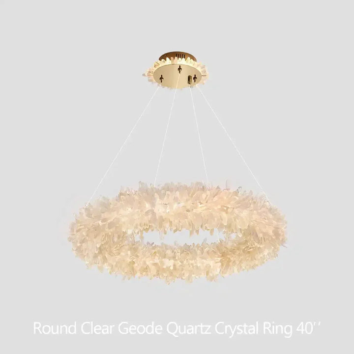 24 - 47 Inch Round Clear Geode Quartz Crystal Ring Pendant Light Modern Chandelier for Living Room - Arialamps