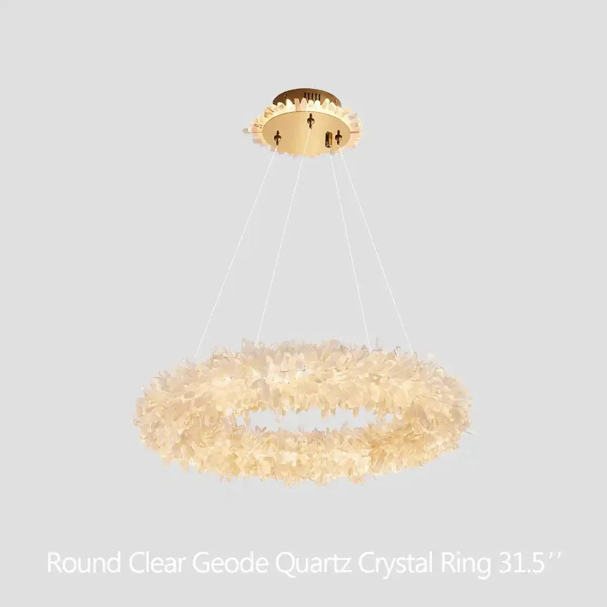 24 - 47 Inch Round Clear Geode Quartz Crystal Ring Pendant Light Modern Chandelier for Living Room - Arialamps