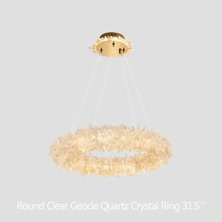 24 - 47 Inch Round Clear Geode Quartz Crystal Ring Pendant Light Modern Chandelier for Living Room - Arialamps
