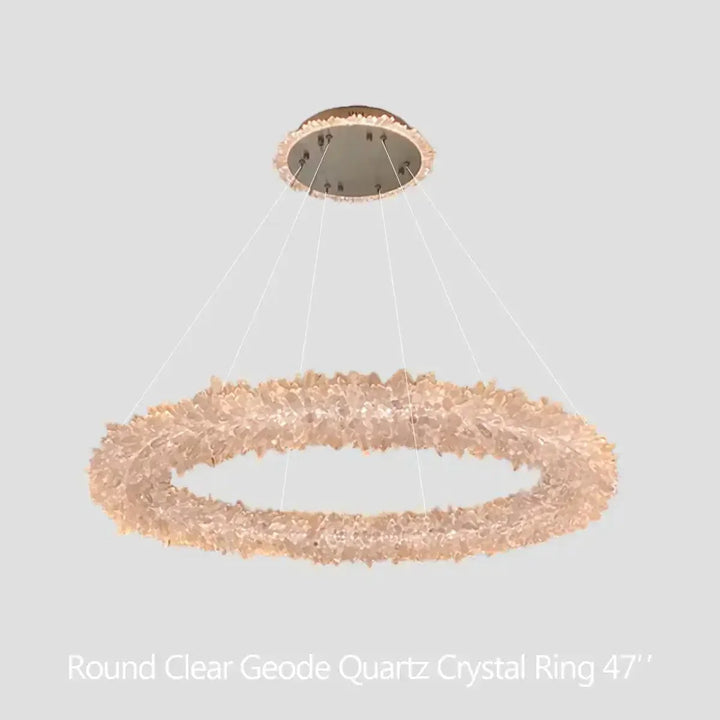 24 - 47 Inch Round Clear Geode Quartz Crystal Ring Pendant Light Modern Chandelier for Living Room - Arialamps
