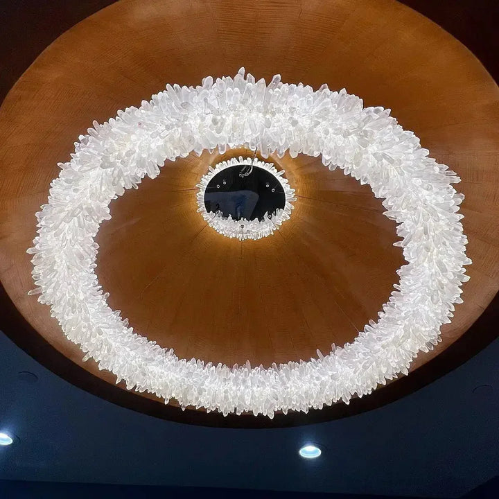 24 - 47 Inch Round Clear Geode Quartz Crystal Ring Pendant Light Modern Chandelier for Living Room - Arialamps