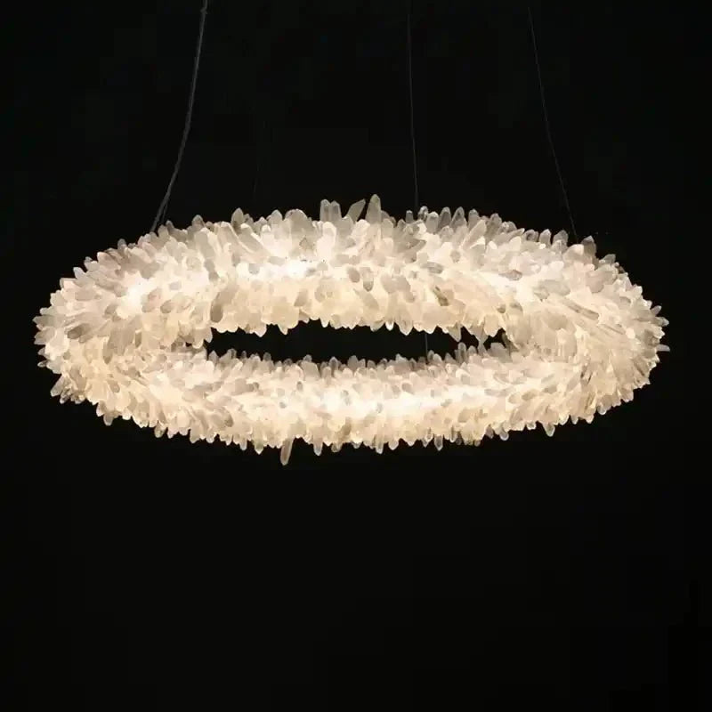 24 - 47 Inch Round Clear Geode Quartz Crystal Ring Pendant Light Modern Chandelier for Living Room - Arialamps
