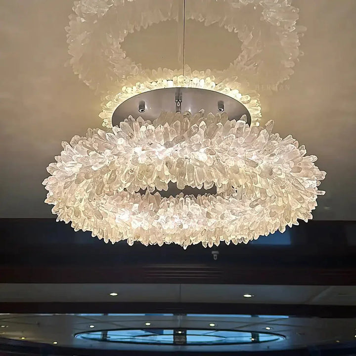 24 - 47 Inch Round Clear Geode Quartz Crystal Ring Pendant Light Modern Chandelier for Living Room - Arialamps