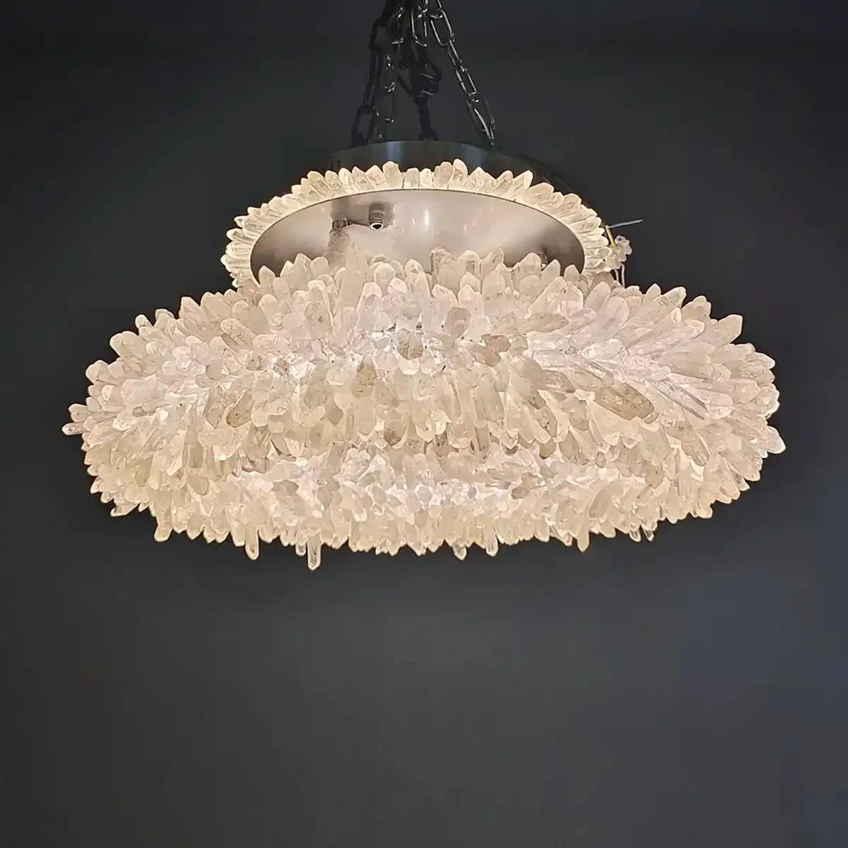 24 - 47 Inch Round Clear Geode Quartz Crystal Ring Pendant Light Modern Chandelier for Living Room - Arialamps