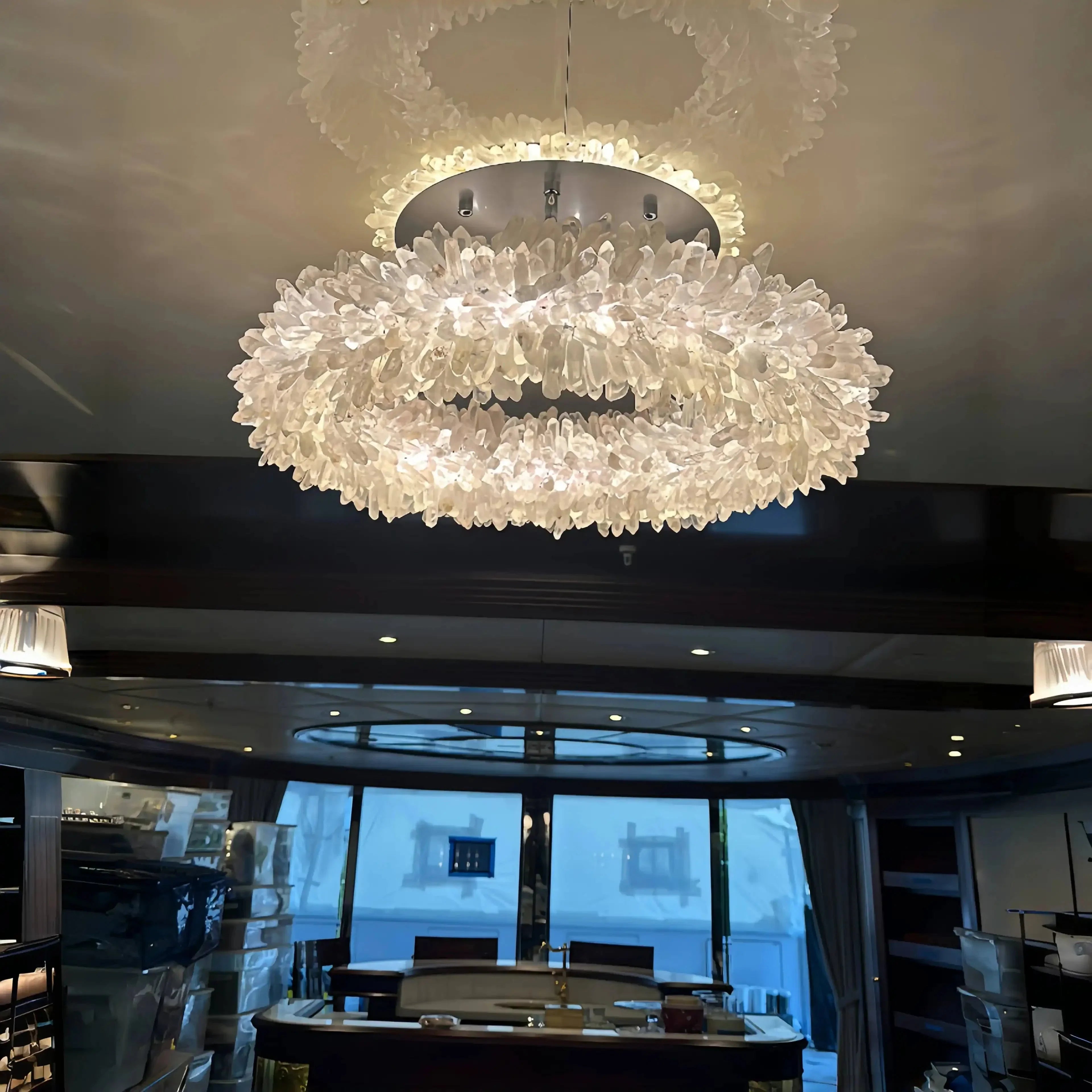 24 - 47 Inch Round Clear Geode Quartz Crystal Ring Pendant Light Modern Chandelier for Living Room - Arialamps