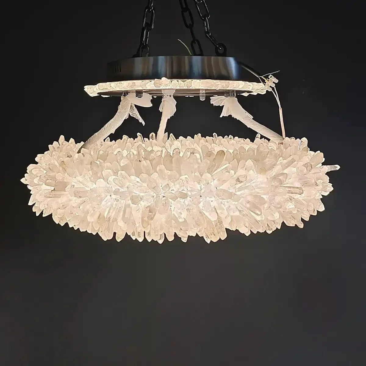 24 - 47 Inch Round Clear Geode Quartz Crystal Ring Pendant Light Modern Chandelier for Living Room - Arialamps