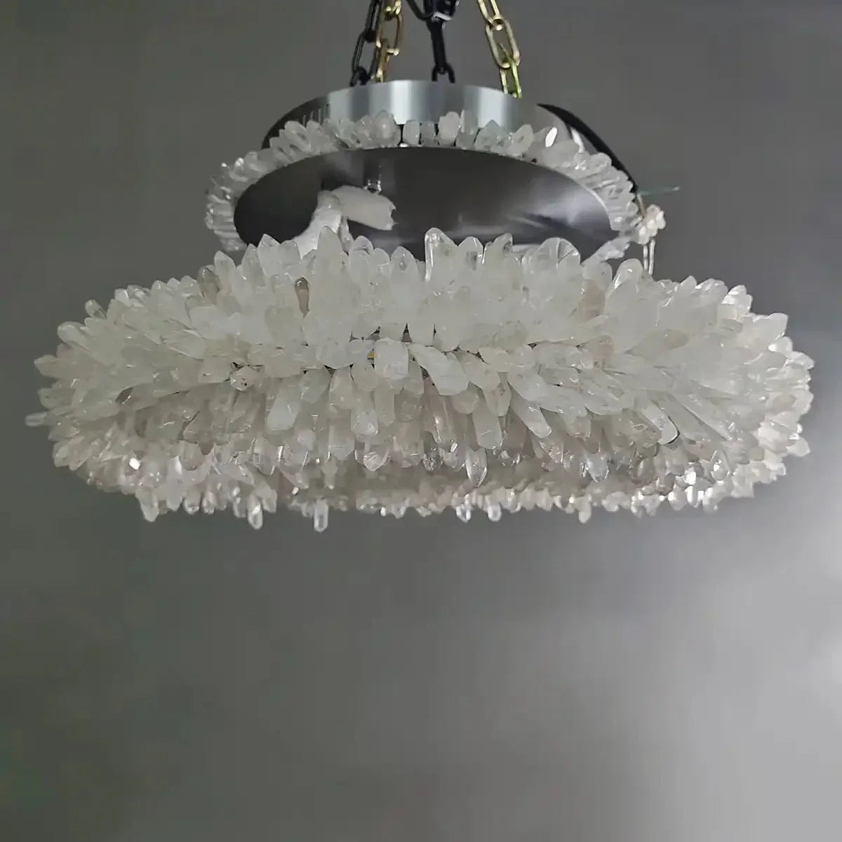 24 - 47 Inch Round Clear Geode Quartz Crystal Ring Pendant Light Modern Chandelier for Living Room - Arialamps