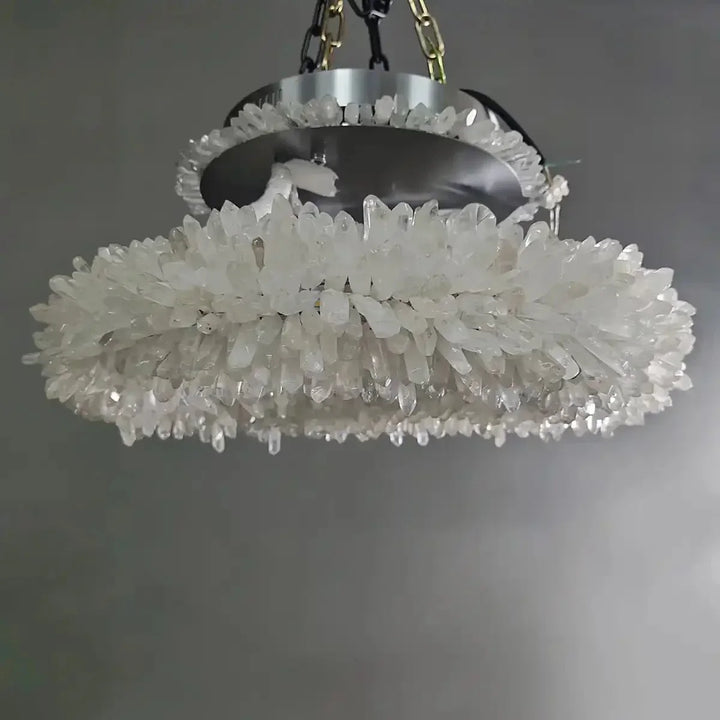 24 - 47 Inch Round Clear Geode Quartz Crystal Ring Pendant Light Modern Chandelier for Living Room - Arialamps